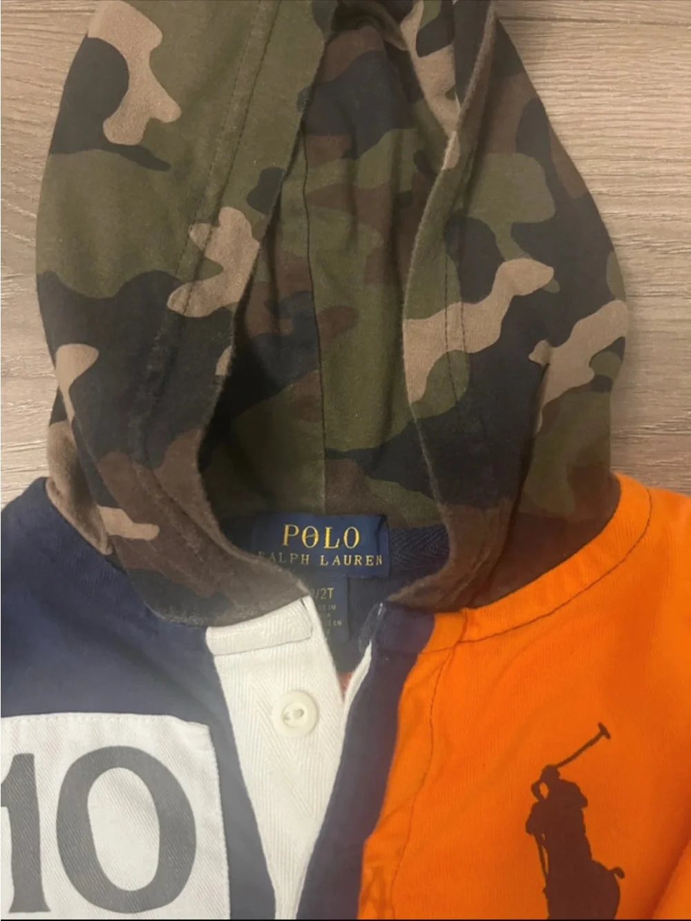 Ralph Lauren Boys' Navy & Orange Camo Hooded Polo Shirt